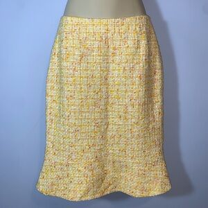 Carmen Marc Valvo atelier Yellow white Tweed pencil Skirt cotton wool silk 4